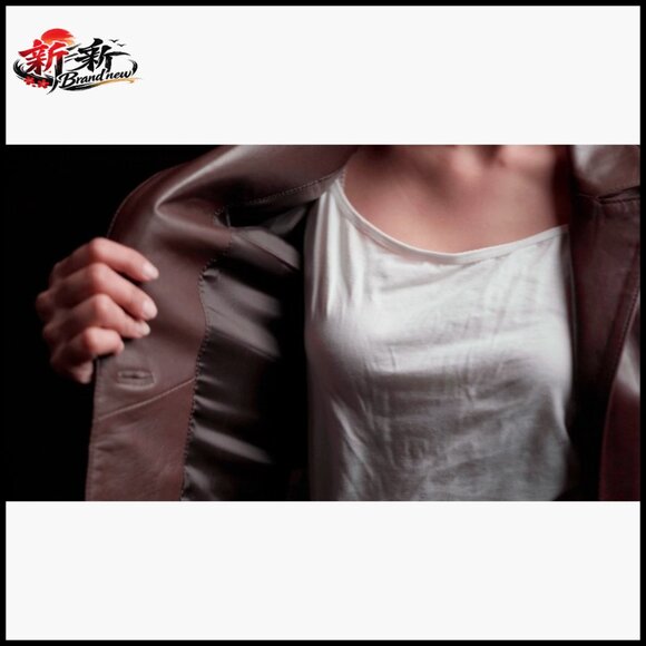 Lambskin Leather Blazer Jacket Women Classic 2-Button Notched Lapel - Picture 7 of 7